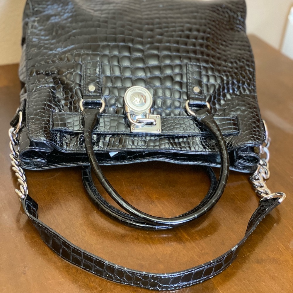 Michael Kors Black Embossed Snakeskin Leather Tote - Picture 8 of 15
